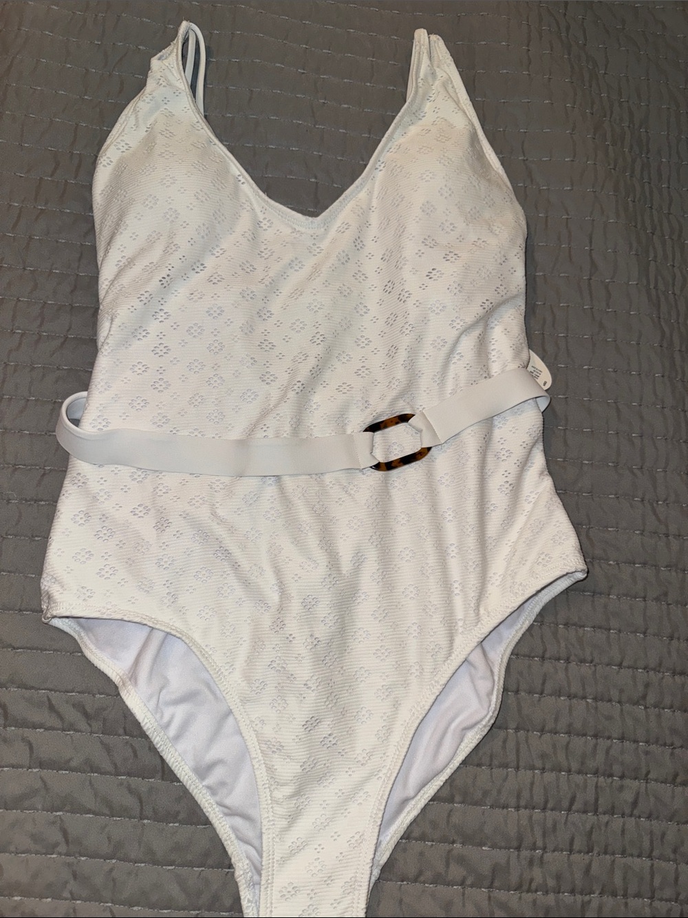Mynah White One-Piece Swimsuit with Waist Belt